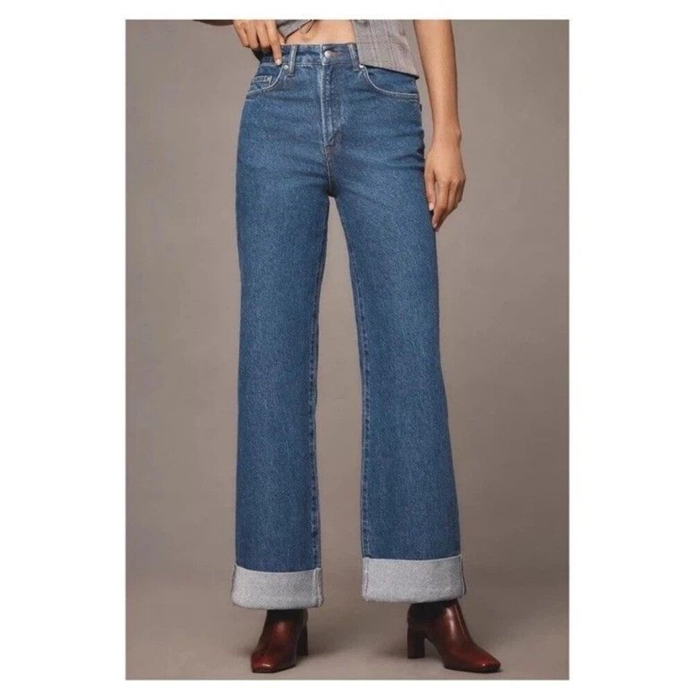 Pilcro Anthropologie Wide Leg Cuffed Jeans Womens 26 High Rise Blue Denim Pants